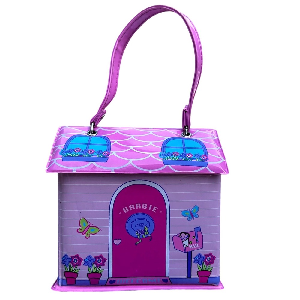 Vintage 1997 Barbie Dream House Pink Vinyl Purse Carryall Bag Mattel Pyramid